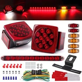 Partswcgg 12V Trailer Led Light Kit, 2x Square Led Stop Turn Tail Brake License Plate R...