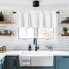 XWZO Blackout Valance Curtains Rod Pocket Short Curtain Room Darkening Thermal Insulated Small Window Curtains Valance for Kitchen, Living Room, Bathroom, Greyish White, 60 x 18 Inches Length, 1 Panel