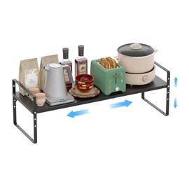 Redrubbit Expandable Cabinet Shelf Organizers, Stackable Kitchen Counter Shelves Spice Rack for Kitchen Bathroom Pantry Cupboard Desk Home Office, Black-Large