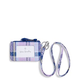 Vera Bradley Women's Cotton Zip ID Case and Lanyard Combo, Amethyst Plaid - Recycled Cotton, One Size