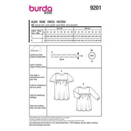 Burda Kids Sewing Pattern Baby Dresses with Elastic Band #9201 Size 56-98