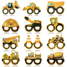 ZWLIYCHN Construction Theme Party Eyeglasses 24Pcs Construction Glasses with Tractor Excavator Dump Truck Cardboard Glasses Excavator Decoration Photo Booth Props for Boys Transportation Birthday