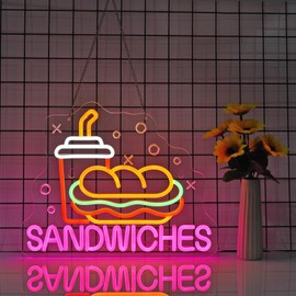 JOMOBUTY Sandwiches Neon Sign for Wall Decor LED Light up Sign Business Signage for Home Kitchen Restaurant Fast Food Store Man Cave Party 15.7" x 12.6" Led Art Wall Hanging Decorative Gifts