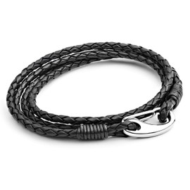 Men's Leather Bracelet, XXL, Black, Braided Double Wrap Bracelet with Stainless Steel Shrimp Clasp, 23cm XXL Size for Men by Tribal Steel