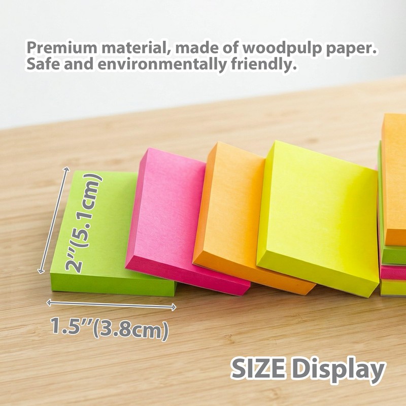 BAZIC Products Sticky Notes 1.5x2 Neon Color Post Stickies, Self