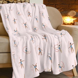 Gymnastics Sports Throw Blanket Pink Girls Print Blankets Gifts Couch Sofa Bed Stuff Decor Soft Cozy Lightweight Fleece Plush Flannel Bedding for Lover Women Girls Adults Kids 40"x50"