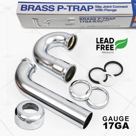 Highcraft Brass P-Trap 1-1/2" Basin Sink Waste Trap with Box Escutcheon 17-Gauge Sink Trap for Bathroom Sink, Kitchen Sink, Tubular Drain Applications, Chrome Plated Brass Drain Trap