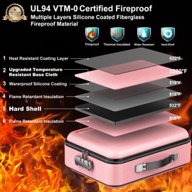 COLCASE Fireproof Document Organizer, Hard Case Fireproof Document Box with Lock Hard-Shell Design Fireproof Water Resistant Document Box for Important Documents Certificates Laptop Passports Pink