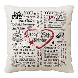 HKTNGEX Birthday Cushion Cover Gift,Happy Birthday Throw Pillow Cover Pillowcase For 10th 11th 12th 13th 14th 15th 16th 17th18th...Daughter Son Sisters Mom Dad Friends Reminder Home Decor (25th)