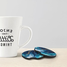 keluki 2PCS Marble Gold Aquamarine Turquoise Teal Pattern Print Car Cup Holder Coasters,Anti Slip Rubber Mat with Finger Notch for Women Men 2.7 inche