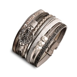 Leather Bracelet Women's Men's Leather Wrap Bracelets Tree of Life Bracelet with Magnetic Closure Made of Stainless Steel Bracelet for Women and Girls, Leather, without_gems