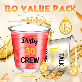 Jingmore 120 Pcs 30th Birthday Cups Disposable Dirty 30 Party Glasses 12oz Talk 30 to Me Plastic Cups Stemless Glasses for Men Women 30th Birthday Plastic Tumble Thirty Party Anniversary Favors