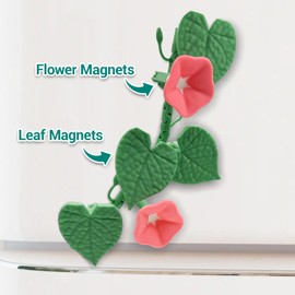 Plant Fridge Magnets – 3D Flower & Leaf Magnetic Vines for Refrigerator – Cute Plant Magnets for Fridge Decor, Whiteboard, Locker & Kitchen Metal Surface Decoration (Pink 2 Pcs)