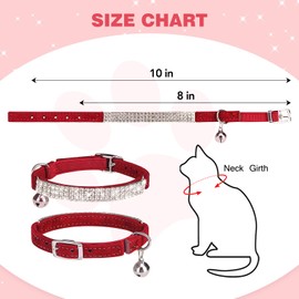 BINGPET Diamond Valentine's Day Cat Collar,Adjustable Soft Velvet Leather Safe Kitten Collar with Shiny Rhinestones and Bells,Girl Boy Breakaway Bling Stylish Cat Collars for Small Medium Cats,Red