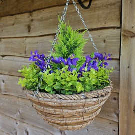 Best Artificial Mini Daffodil Flowers in 10 inch Woven Decorative Hanging Basket - Suitable for Outdoor use (Purple)