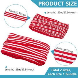 PH PandaHall 50 m Christmas Striped Ribbon, 2 Bundles, Red/White Striped Ribbon, 10-20 mm, Fabric Grosgrain Ribbon, Polyester Decorative Ribbon for Christmas Tree, Gift Wrapping, Crfats