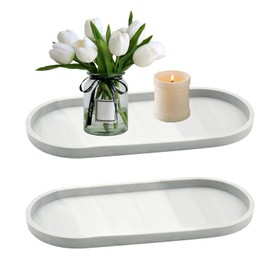 2 Pack Bathroom Tray Marble Pattern Jewelry Tray Decorative Bowl Oval Plate Tray for Cloths Candles Towel Soap Plant Jewelry(Marbled oval)