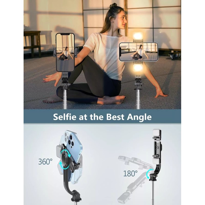 Pnitri Selfie Stick Tripod with Light45''with Wireless Remote,Portabl