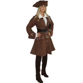 MAYLYNN 16536-L Pirate Costume Women's Pirate Costume Brown Jacket and Hat Size: L