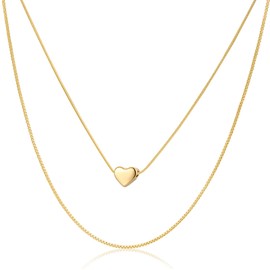 Circilee Dainty Charm Initial Necklaces Adjustable 14k Real Gold Plated Layered Choker Necklaces Christmas Gifts for Women Jewelry, Heart Pendant