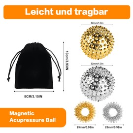 Pack of 4 Hedgehog Ball Massage + 8 Pieces Acupressure Ring Finger, Skills Borderline Set, Magnetic Acupressure Balls, Magnetic Spiked Massage Ball, Hedgehog Balls Massage Rings for Stress Relief