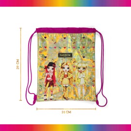 PERLETTI Rainbow High Gym Bag for Girls - Gold Shoe Bag Sports Bag with Rainbow Dolls for Nursery School - Sports Bag Shoe Bags Impermeable Travel Shoes Toy - 39 x 31 cm, pink