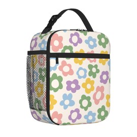 GVGOAGL Retro Groovy Cute Flower Modern Insulated Lunch Bag Reusable Cooler Lunch Box Portable Leakproof Thermal Container Tote Bags for Girls Boys School Travel