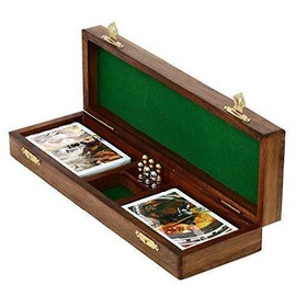 Kitchen Supplier Game Cribbage Boards Set, 2 Decks Of Cards, 6 Metal Pegs With Storage- Premium Mango Wood