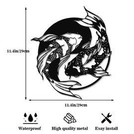 JHUNG GA YEI Asian Koi Fish Decor of Metal Wall Sculpture, Yin Yang Abstract Wall Art for Gift, Wall Hangings for Living Room Home Office Farmhouse Garden or Outdoor Space (Style 1)