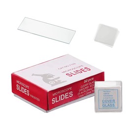 SyiXute Pack of 50 Slides with Ground Edge 76 x 25 mm and 100 Pre-Cleaned Microscope Cover Glasses 18 x 18 mm for Basic Training in Biology