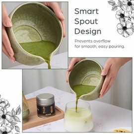 MiraFolk Matcha Set Whisk and Bowl – 5Pcs Ceremonial Grade Matcha Kit with Sieve, Bamboo Whisk, Holder, Scoop – Food-Grade Materials – Beautiful Handcrafted Design