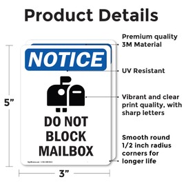 (2 Pack) Do Not Block Mailbox Sign With Symbol OSHA Notice Sign 5 Inch X 3.5 Inch Vinyl Label Decal Sticker Weather Resistant, UV Protected for Workplace, Business, Construction Site, Made in the USA