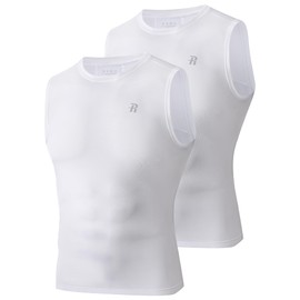 Runhit 2 Pack Compression Shirt Men Sleeveless Workout Tank Top Sports Quick Dry Base Layer Undershirt Basketball White M