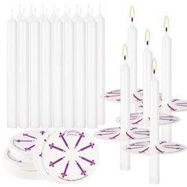 Wfmolcand 200 White Taper Candles with Drip Protectors Smokeless and Unscented 4.7'' H X 0.47'' D,Handheld Drip Guard,Church for Prayers, Vigil,Memorial Services, Religion.