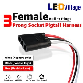 20 Pcs Ledvillage 3 Prong Female Bullet Plug Wiring Harness Socket Pigtail Harness (7” Length, Triple Socket 0.180 Bullet) 3 Prong Socket Triple Female Plug