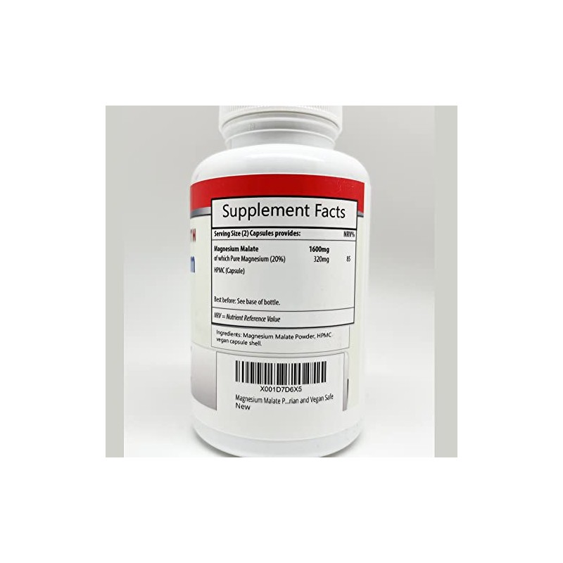 Magnesium Malate Pure Capsules 800mg Per Capsule - NO Fillers