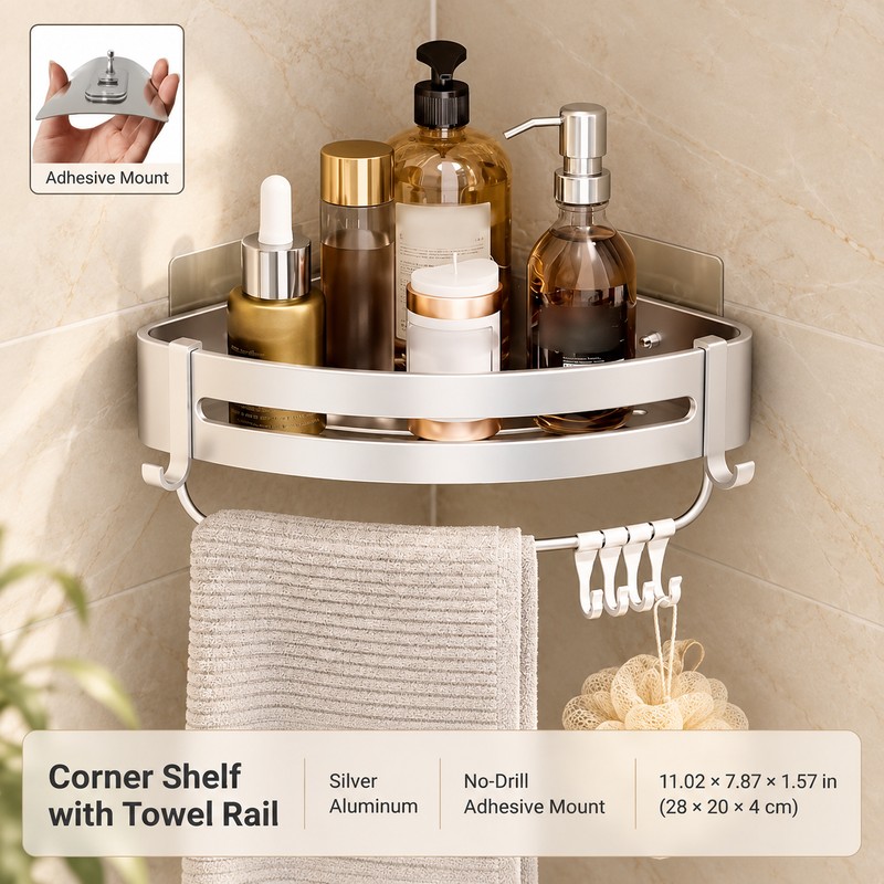 Aluminum Shower Caddy for Bathroom Storage – No-Drill Wall-Mounted Organizer