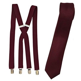 Spencer J's Skinny Neck Tie and Suspender set Variety of Colors (Burgundy)