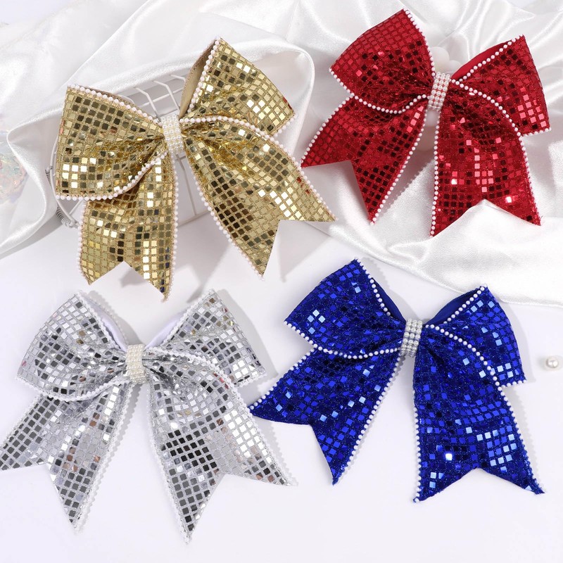 OAOLEER 2PCS Glitter Cheer Hair Bow Clips for Girls (Gold)