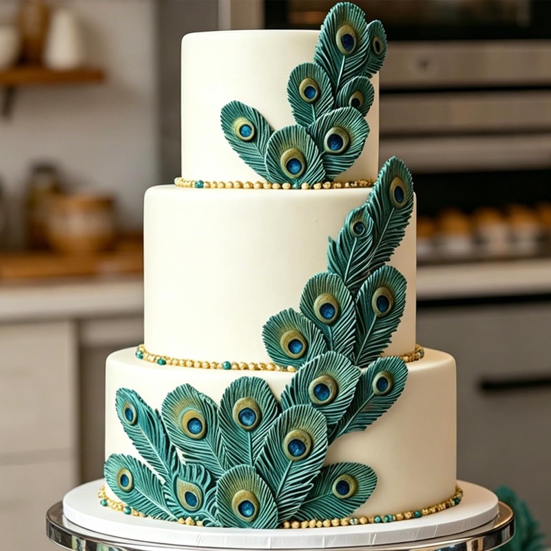 2 Pcs Peacock Feather Silicone Fondant Mold for Cupcake Topper