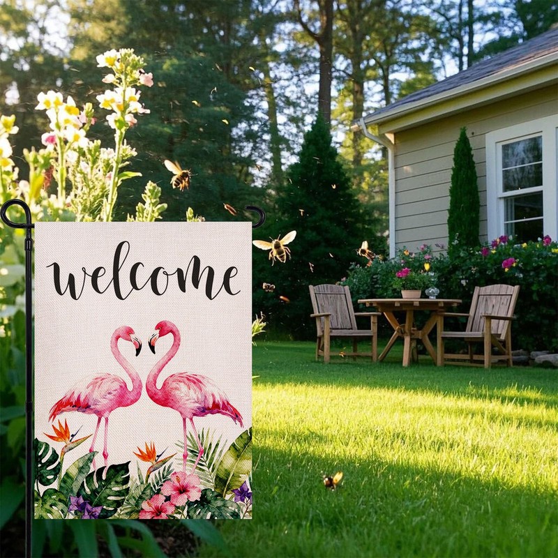 Flamingo Welcome Garden Flag 12.5x18 Inch Double Sided Outside, Spring