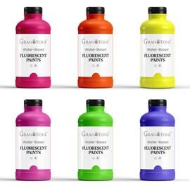 GRANOTONE Neon Fluorescent Acrylic Paint Set - 6 Colors, 16 oz Each | Glows in Black Light | Non-Toxic & Vibrant Paint | Ideal for Art, Crafts, Kids, & Hobbyists | Made in India