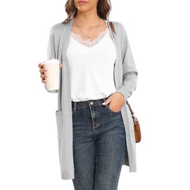 VIISHOW Women's Open Front Casual Knit Long Sleeve Sweater Classic Cover up Cardigan with Pockets, Light Gray, XX-Large