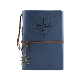 SagaSave PU Leather Pirate Anchors Spiral Journal Leather Journal Refillable Leather Travel Journal Beautifully Crafted Note Book Vintage A5 Writing Bound Journal for Men Women(Navy blue)