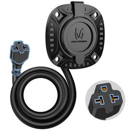 MICTUNING 20A 125V AC Port Plug, 12 AWG Shore Power Inlet Plug with 5-in-1 T-Blade Adapter Integrated 18'' Extension Cord, Waterproof AC Power Inlet Electrical Receptacle for Trailer Truck Boat