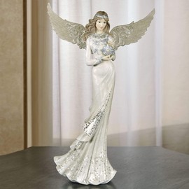 Touch of Class Charmeine Ivory Angel Table Sculpture - Resin - White, Silver - Ethereal Angelic Figurine for Bedroom, Living Room, Vanity, Office, Bookshelf - Memorial Gift