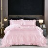 Guchuang Bedding Pink Silk Bedding Set with Ruffle Duvet Cover