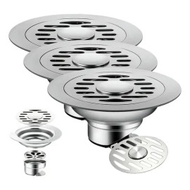 Coladera 3 Piezas 12cm Acero Inoxidable Coladera Para Patio Con Trampa Anti Olores Y Válvula Antiolores, Rejilla Para Drenaje De Piso, Evita Malos Olores E Insectos, Uso Interior Y Exterior