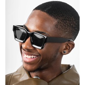 AIEYEZO - anteojos de sol cuadradas para mujeres y hombres, montura gruesa cuadrada, estilo de diseñador simple, Paquete de 2 negro/gris + negro/amarillo), MM