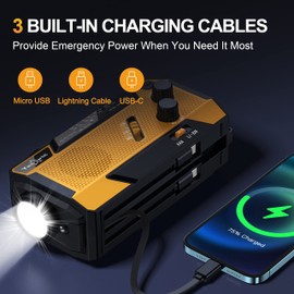 yesiwtc Hand Crank Emergency Radio NOAA Weather Radio 7400mWh Battery Operated Radio 3 in 1 Charging Cable Hand Crank Radio with AM FM Portable Solar Powered Radio for Winter Storm Hurricane Survival Gear
